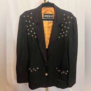 Vintage Criscoine blazer black with good/silver stars size large pit to pit 22”